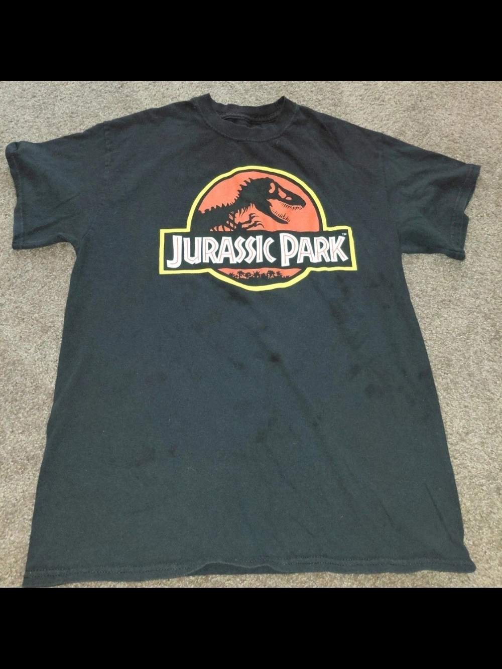 Universal Black Jurassic Park Graphic Tee with Orange & Yellow Logo